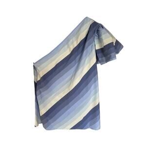 Pearl by Lela Rose One Shoulder Blue & White Multi-Stripe Blouse, Women's size 8